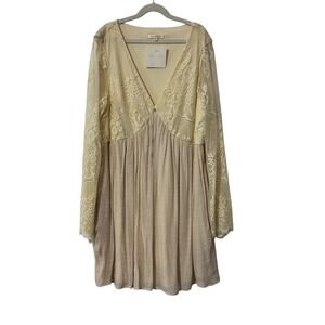 BaeVely Clad & Cloth Cream Lace Long Sleeve Empire Waist Mini Dress Medium